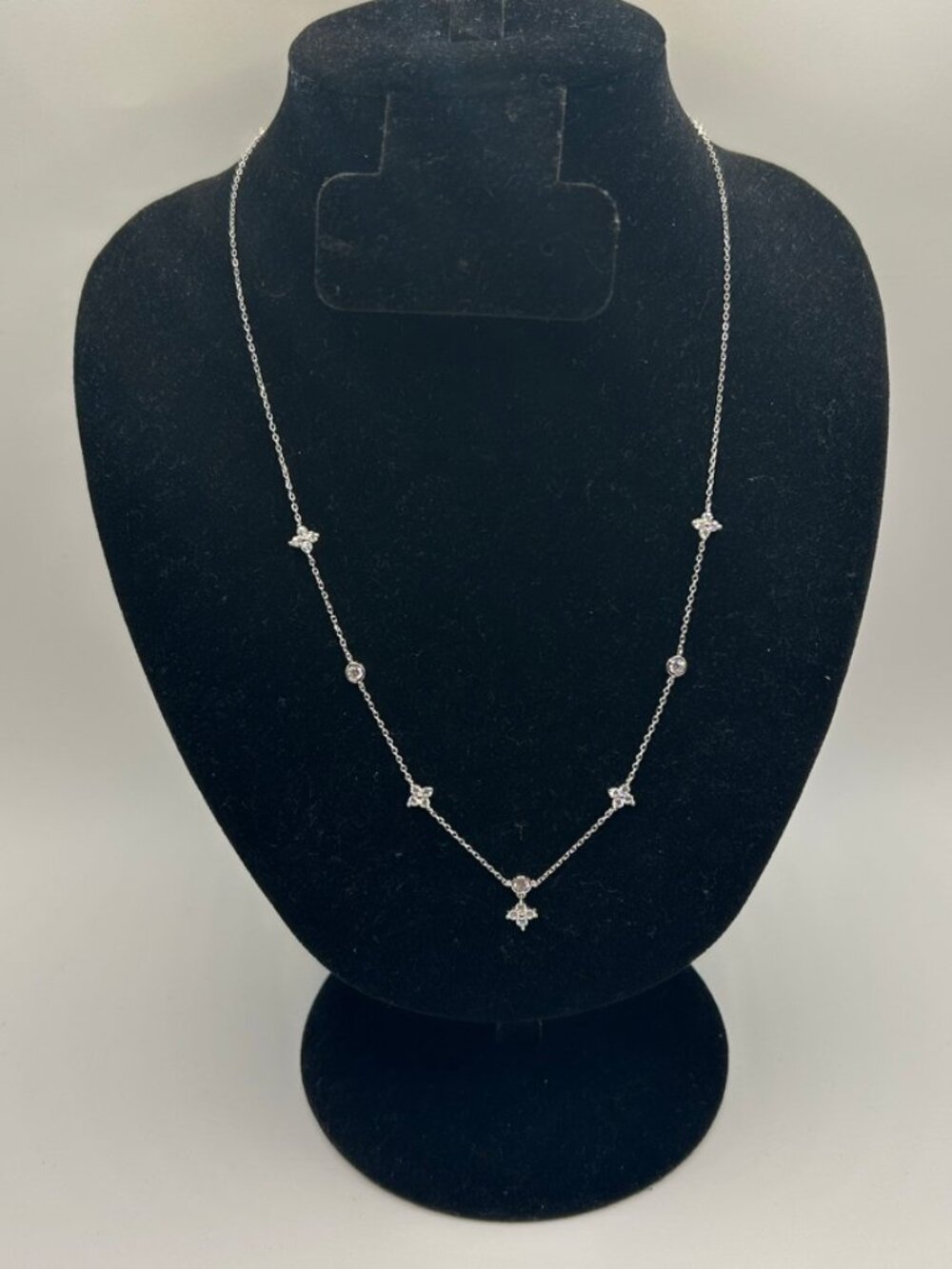 Womens Moissanite Station Necklace 925 Sterling Silver 18 Inch GRA VVS1 Dainty - Picture 2 of 7